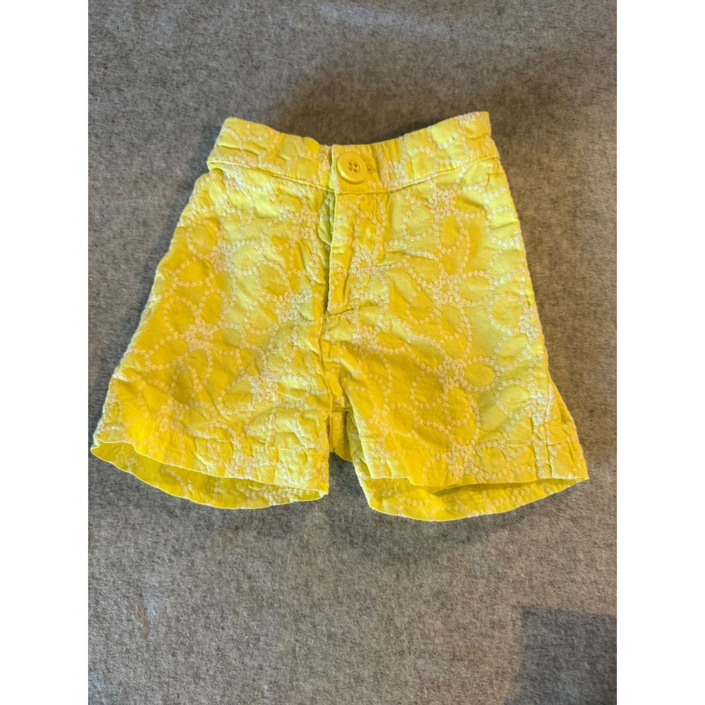 United Colors of Benetton Yellow Embroidered Cotton Shorts Girls Size 1-2 Years